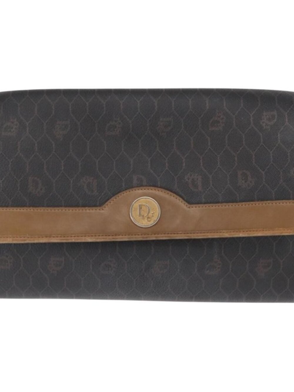 Authentic Christian Dior Honeycomb Canvas Chain Shoulder Bag PVC Black Gold - Picture 9 of 16